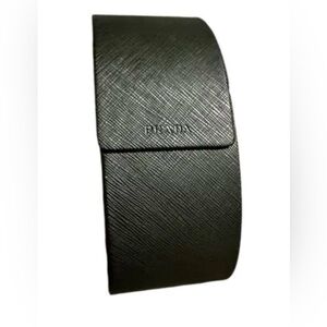 Prada Eyeglass Eye Glass Black Leather Hard Shell Flip Case & Cloth
